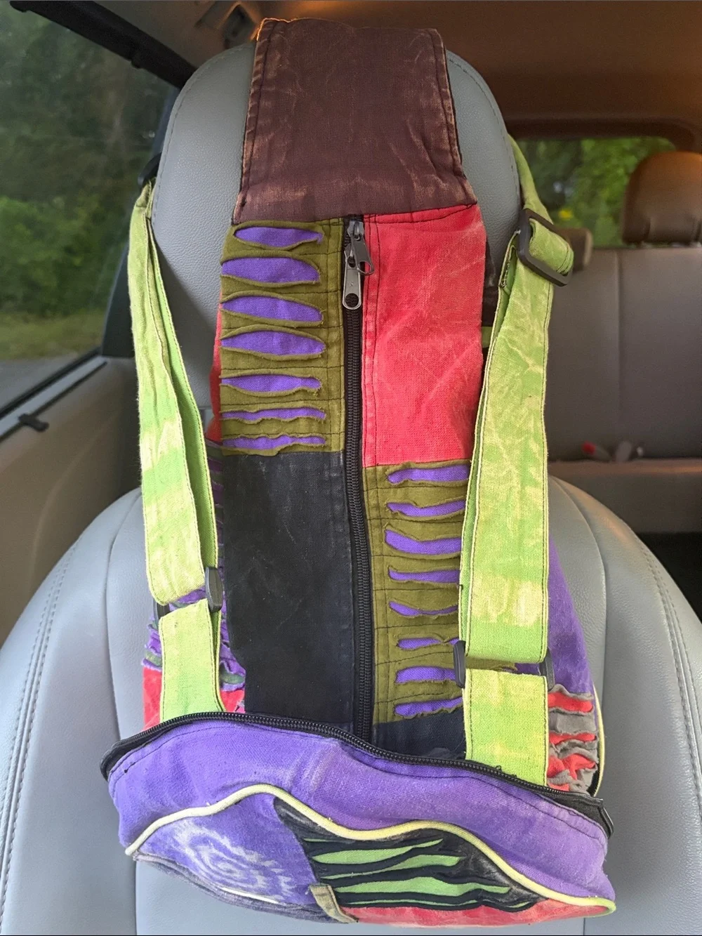 Boho Patchwork Peace Sign Women's Crossbody Bag in Pink & Purple